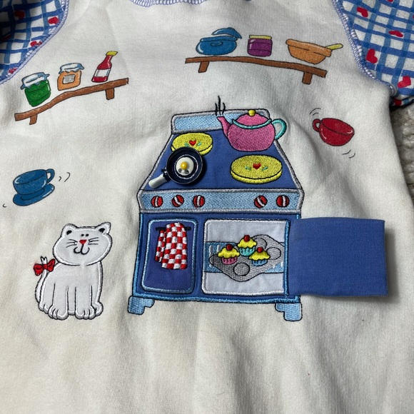 Vintage City Kids NWOT Sweatshirt One Piece Cat Kitchen Unique Embroidered 6/9 M - Picture 6 of 9